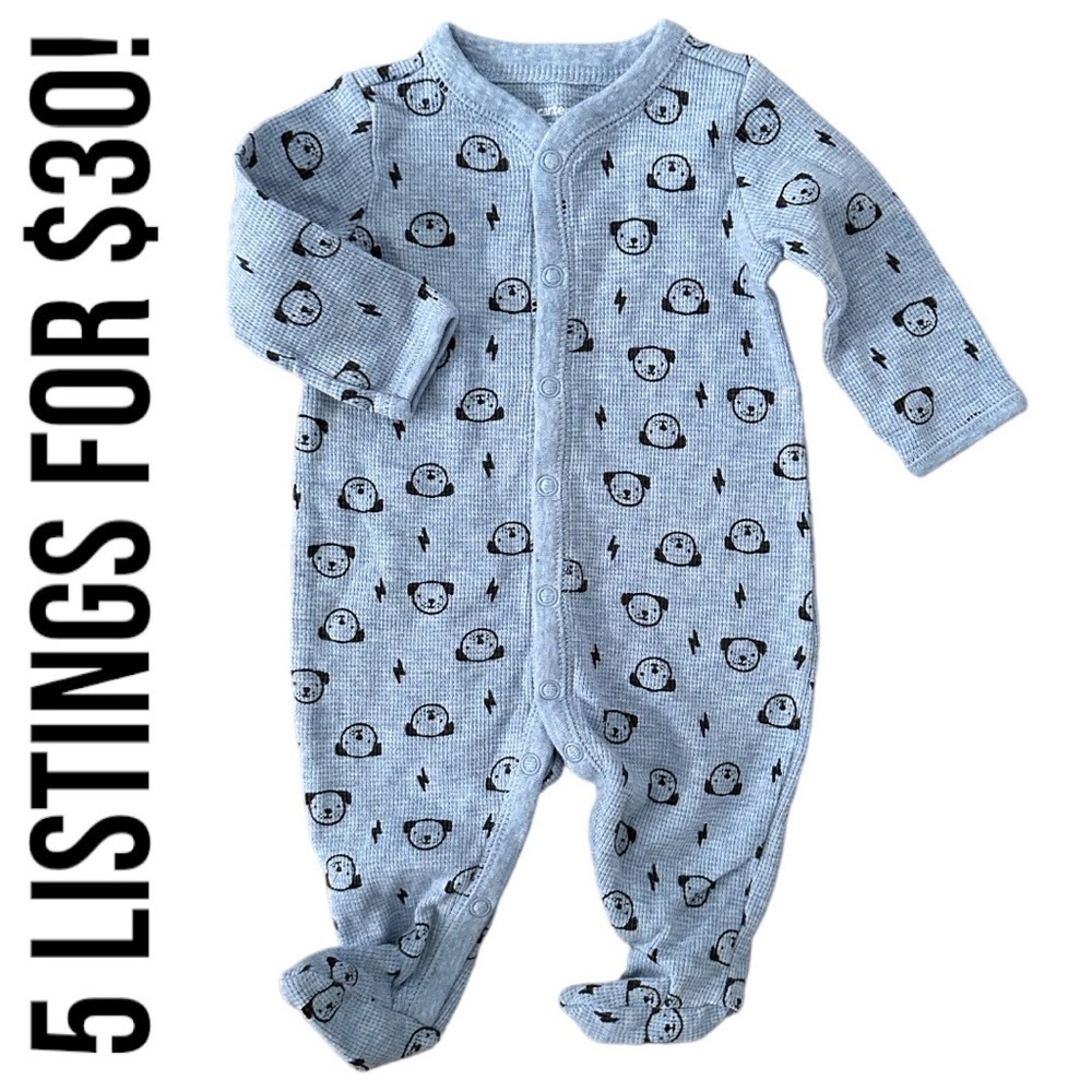 New Carter’s Baby Boy Thermal Dog Button Footies Sleep & Play Size 3 Months m